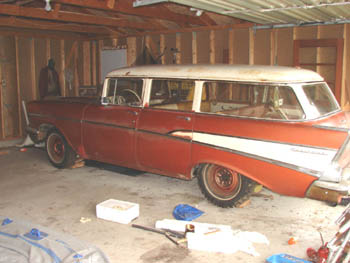 As found, 1957 Chevy wagon, sat for 33 years in garage on blocks